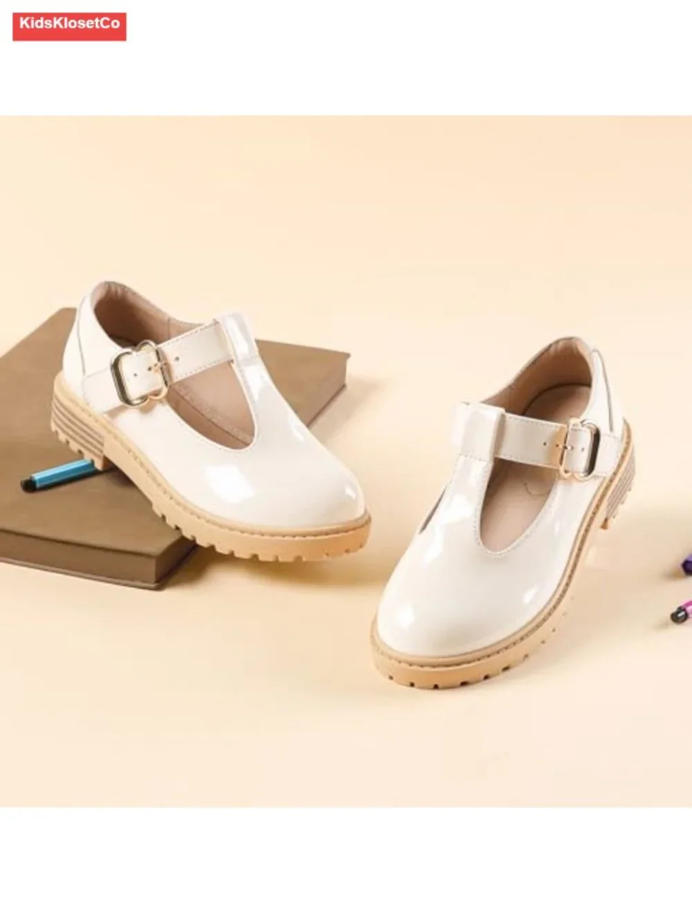 Girls Mary Jane School Shoes Chunky Heel T-Strap Flats Anti-Slip Uniform